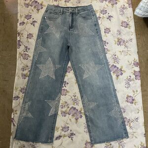 Amazon Women's Light Blue Star Studded Flare Jeans
